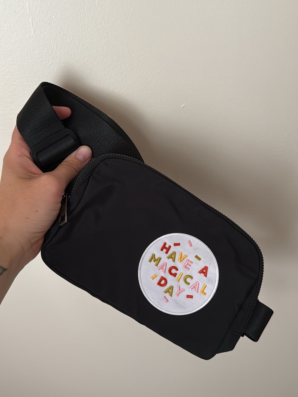 Black Waist Bag / Crossbody with "Have a Magical Day" Patch - Disney Fanny Pack